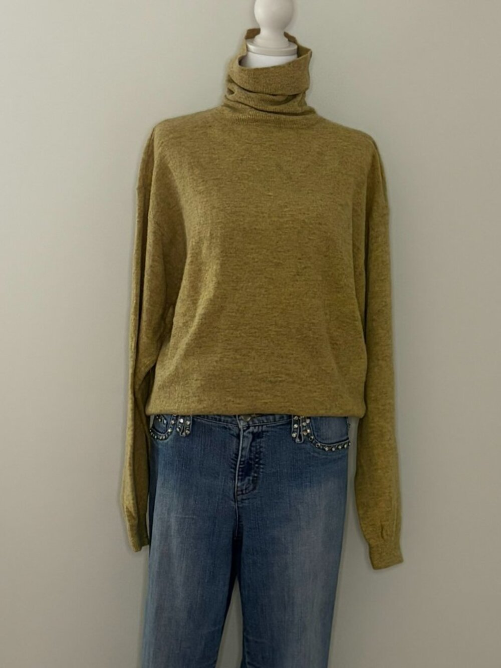 Vintage Esprit Sport Heathered Mustard Yellow Turtleneck Sweater M